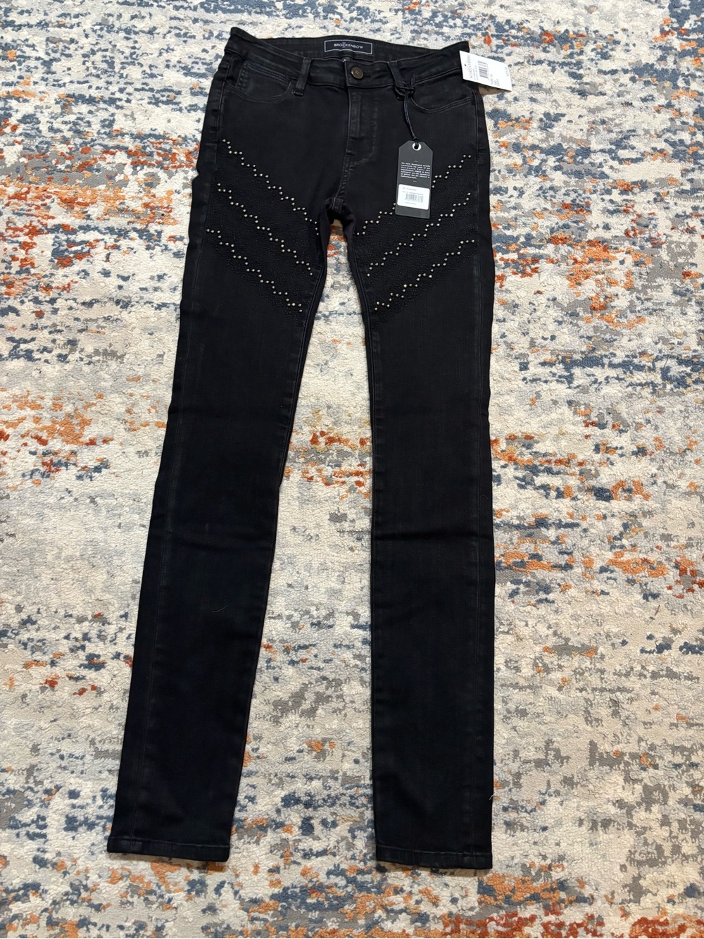 Women's Black Stud-Accent Slim Jeans
